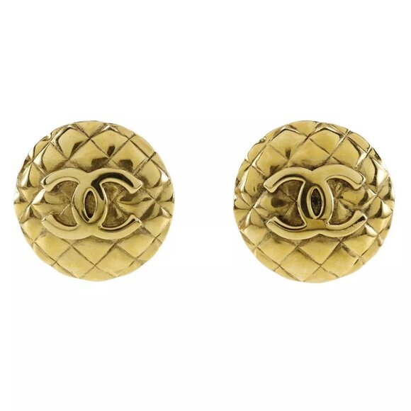 CHANEL COCO Mark Earring Matelasse vintage Plated Gold 41g Women - Picture 1 of 9